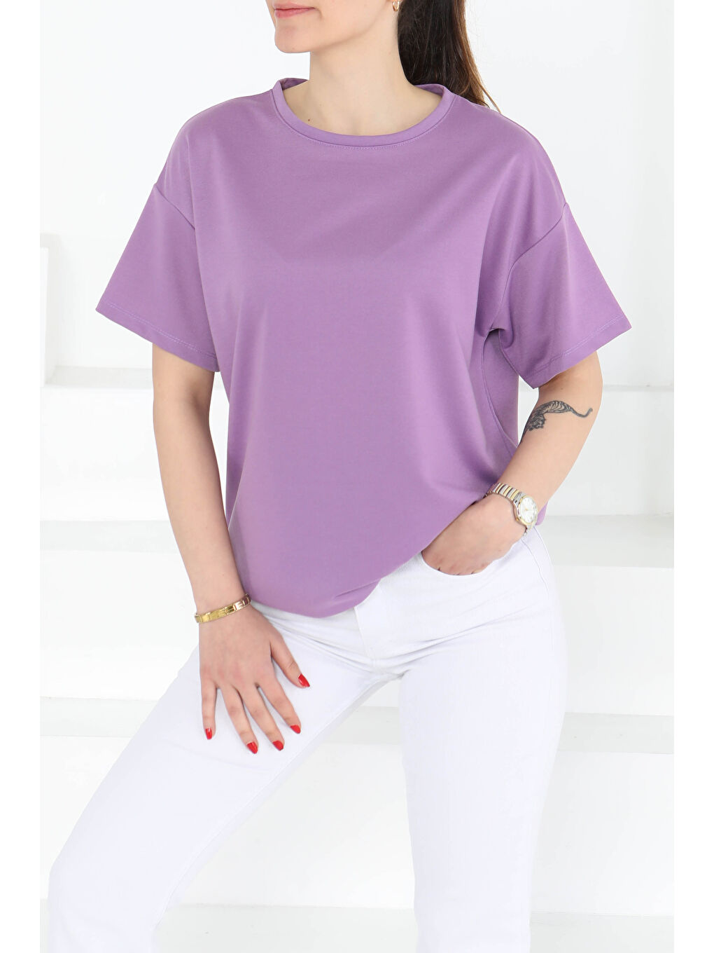 Kısa Kollu T-Şhirt Lila - 27140-1