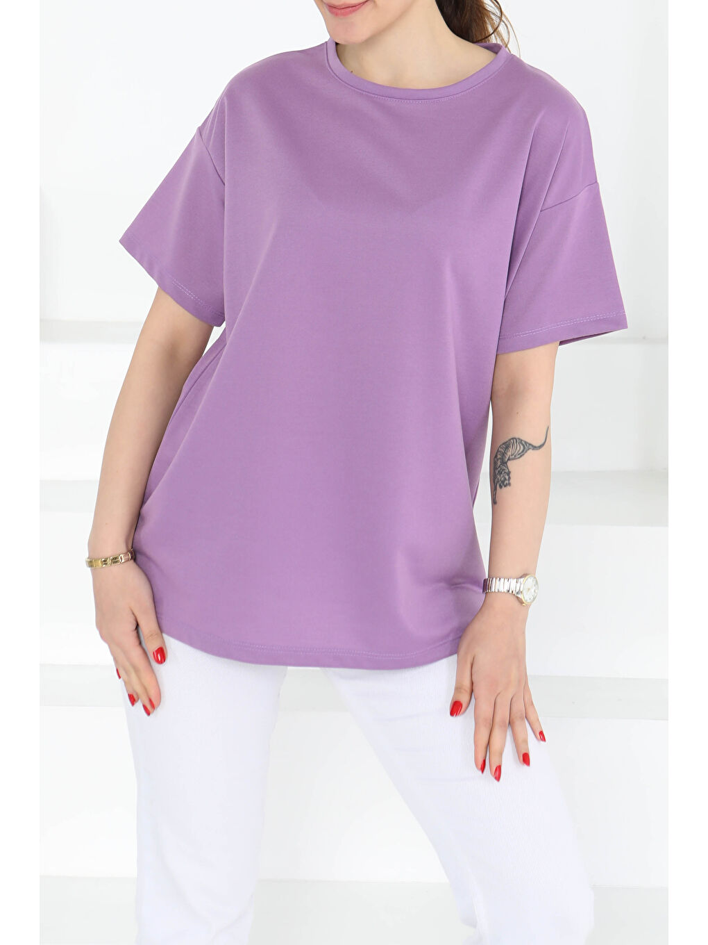 Kısa Kollu T-Şhirt Lila - 27140-3