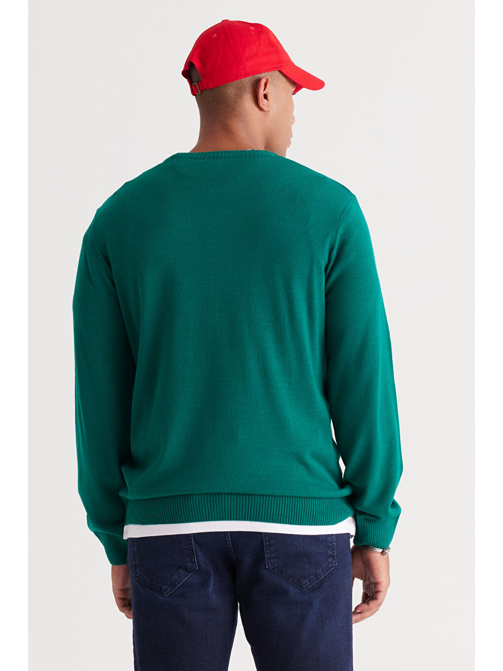 Erkek Koyu Yeşil Anti-Pilling Tüylenme Yapmayan Standart Fit Normal Kesim Bisiklet Yaka Triko Kazak-4