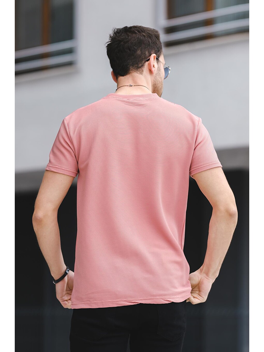 Pembe Kumaş Basic Slim Fit Elastanlı Erkek Tişört-3