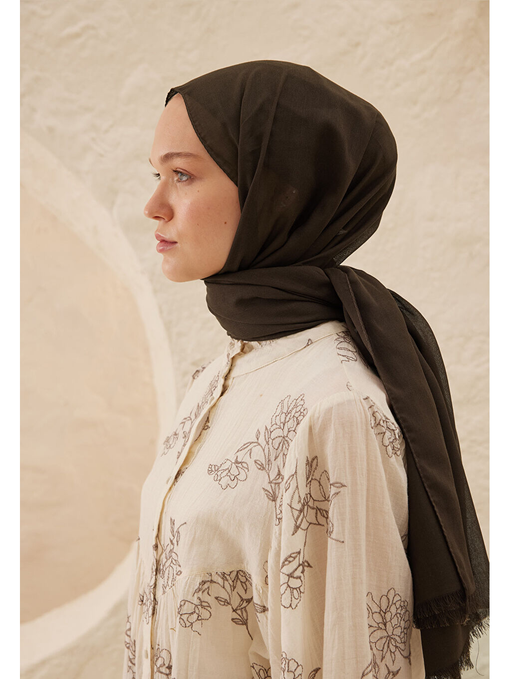 Kahverengi İnce Pamuk Vual Şal Acı Kahve-3