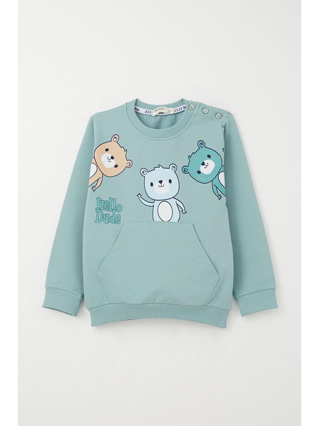 Turkuaz Erkek Bebek Eşofman Takım Kanguru Cepli Dost Ayıcıklar Baskılı Su Yeşili (9 Ay-1 Yaş)-1