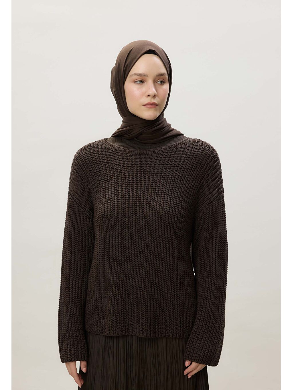 Kahverengi İnce Pamuk Vual Şal Acı Kahve-4