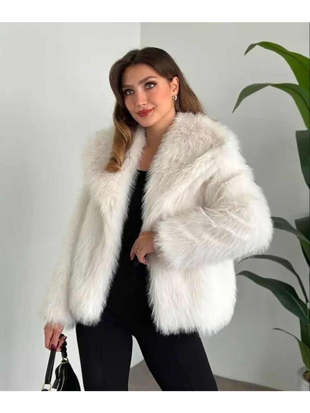 Bej Zr Model Beyaz Premium Suni Kürk Ceket Beyaz-1