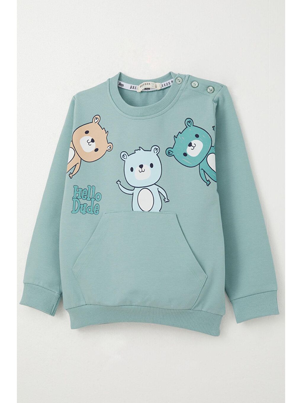 Turkuaz Erkek Bebek Eşofman Takım Kanguru Cepli Dost Ayıcıklar Baskılı Su Yeşili (9 Ay-1 Yaş)-5