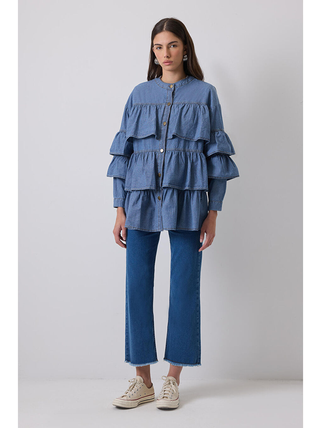 Touché Mavi Fırfırlı Denim Ceket