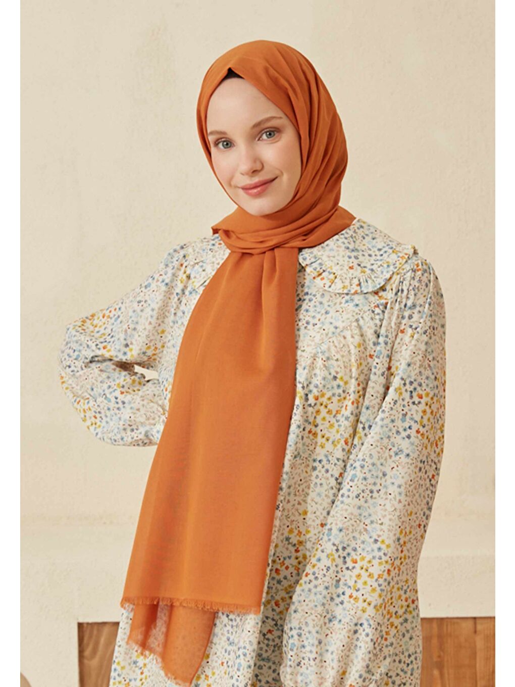 Kahverengi İnce Pamuk Vual Şal Tarçın-1