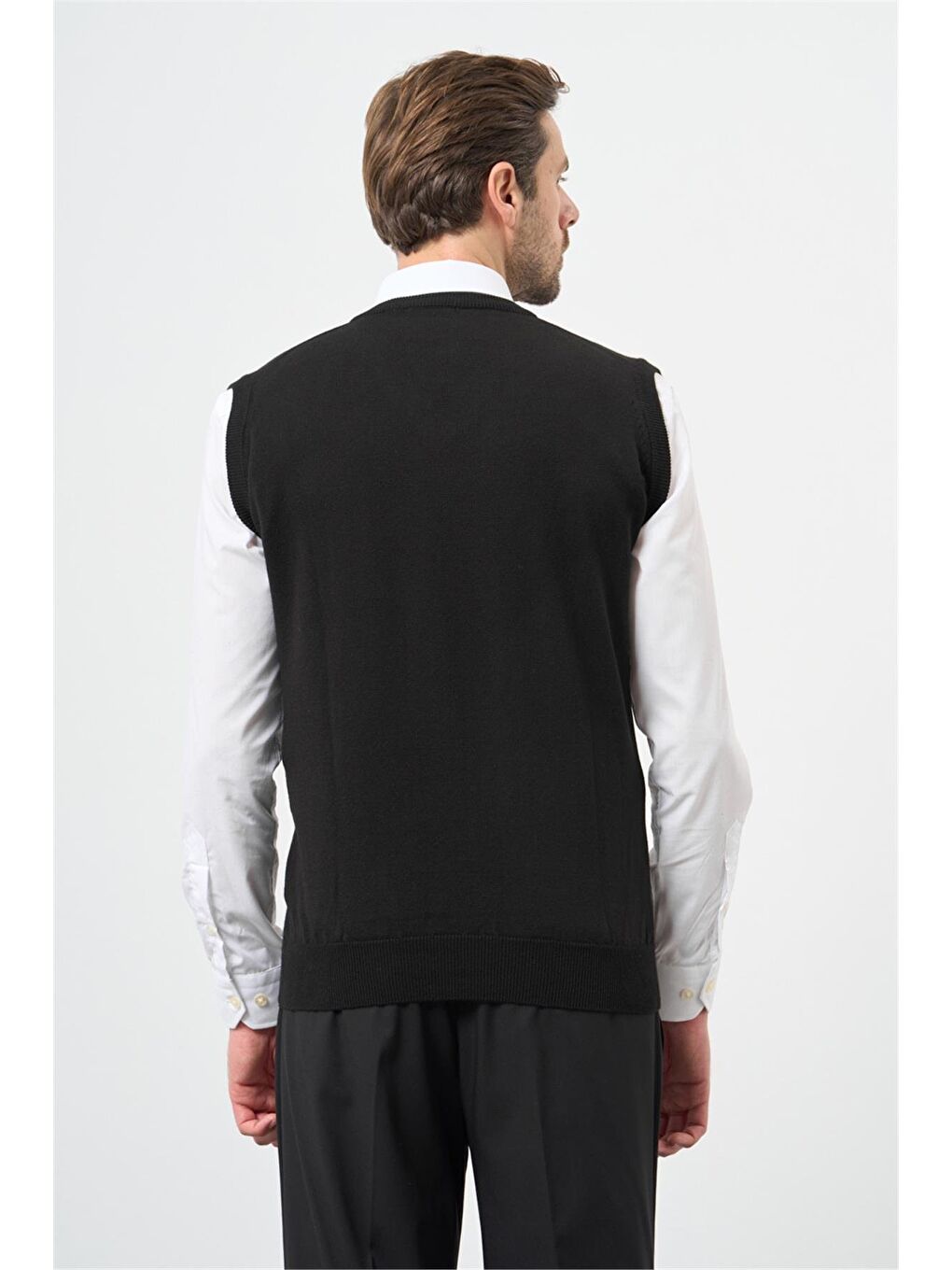 Siyah Düz Örme V Yaka Classic Comfort Fit Triko 1012245003-4