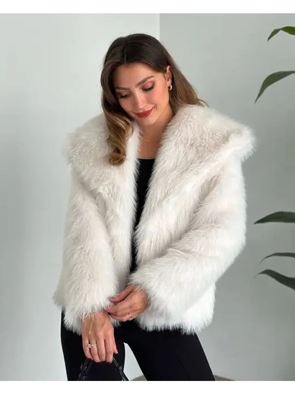 Bej Zr Model Beyaz Premium Suni Kürk Ceket Beyaz-2
