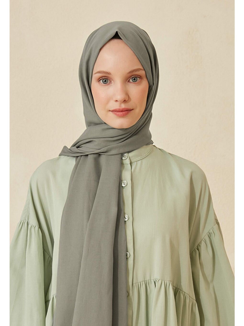 İnce Pamuk Vual Şal Pastel Yeşil-1