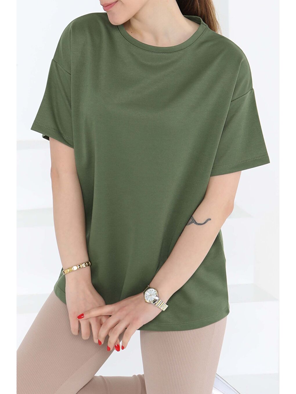 Kısa Kollu T-Şhirt Haki - 27140-1