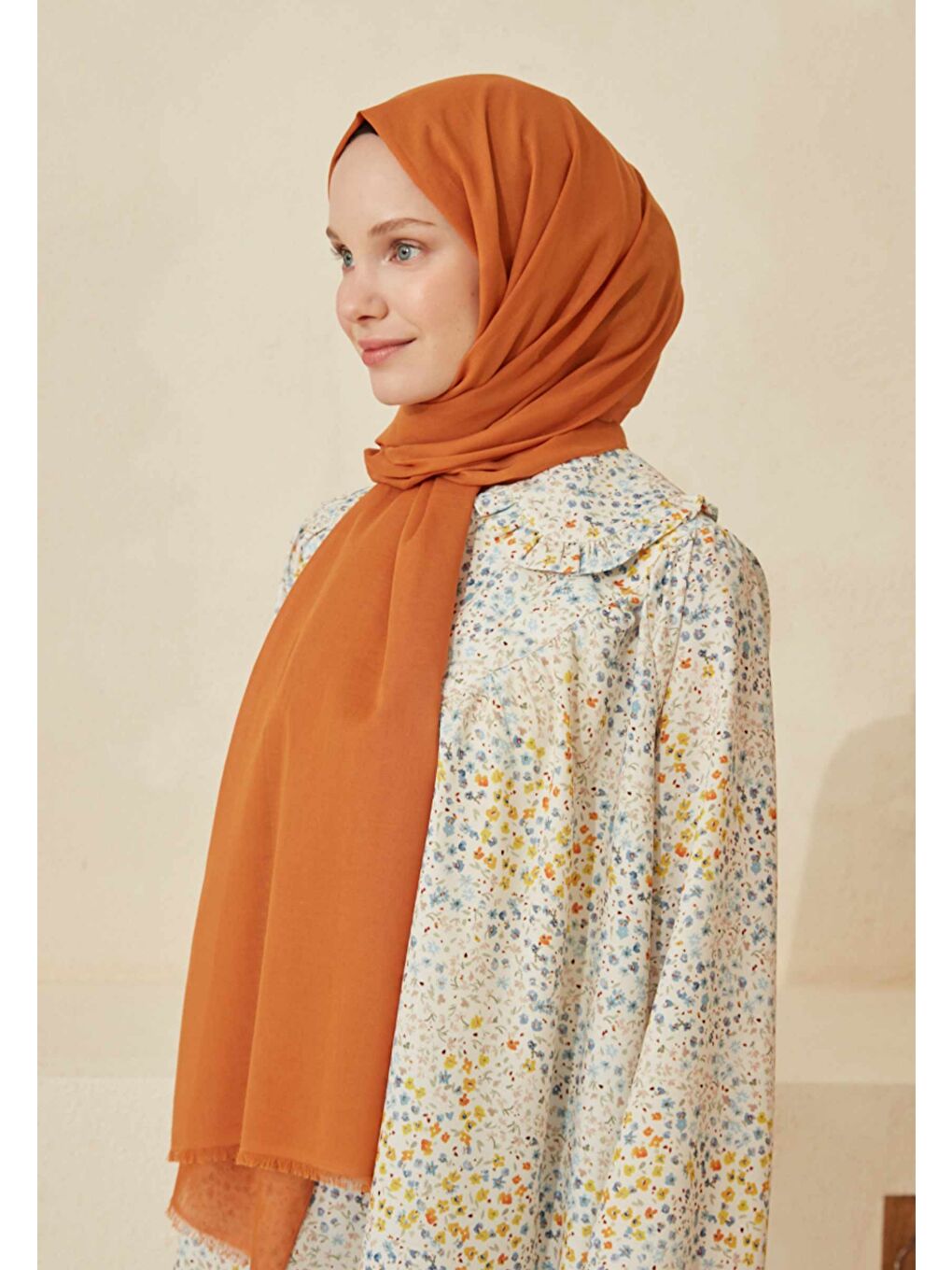 Kahverengi İnce Pamuk Vual Şal Tarçın-3