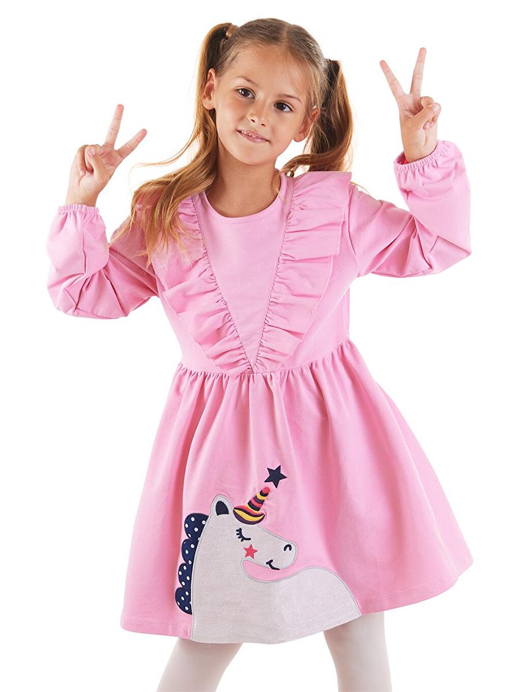 Denokids Pembe Simli Unicorn Kız Çocuk Pembe Elbise