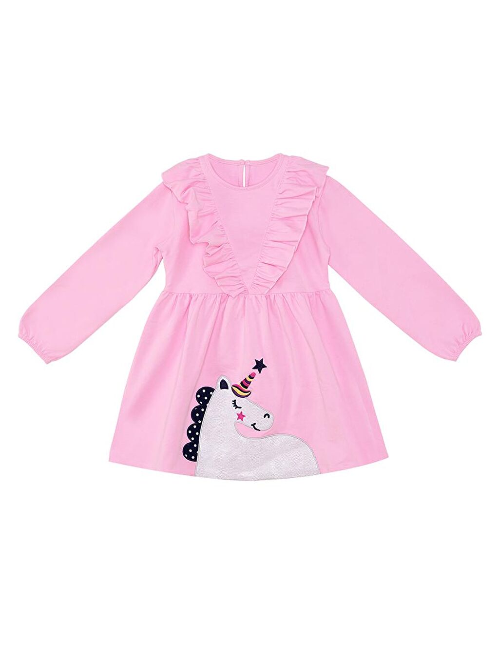 Denokids Pembe Simli Unicorn Kız Çocuk Pembe Elbise - 2