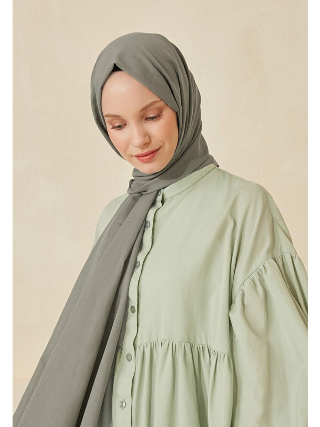 İnce Pamuk Vual Şal Pastel Yeşil-3
