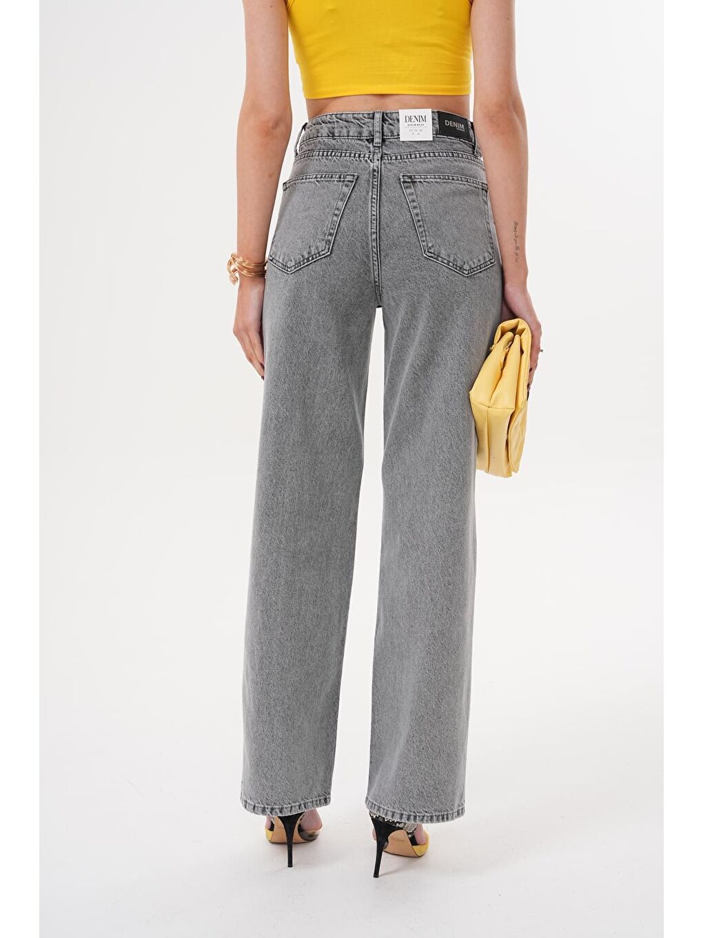 Gri Kadın Palazzo Salaş Paça Süper Yüksek Bel Jean Pantolon Füme-3