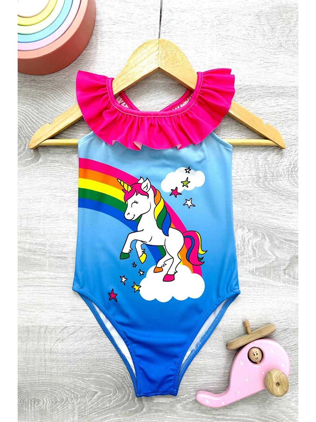 Pembe Çapraz Fırfır Askılı Kız Çocuk Mayo