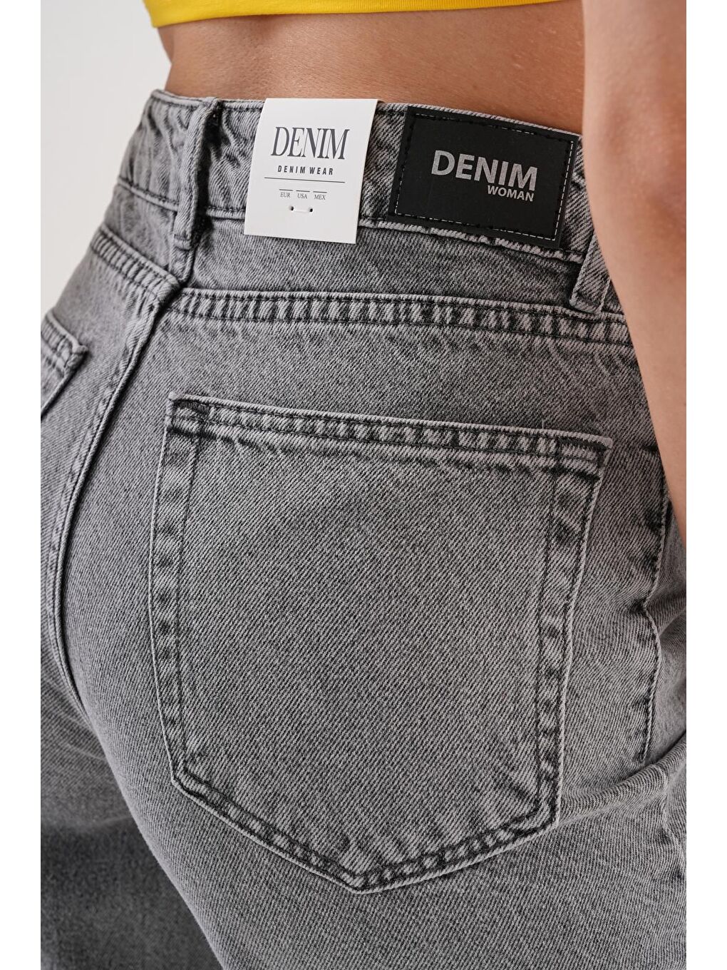 Gri Kadın Palazzo Salaş Paça Süper Yüksek Bel Jean Pantolon Füme-5