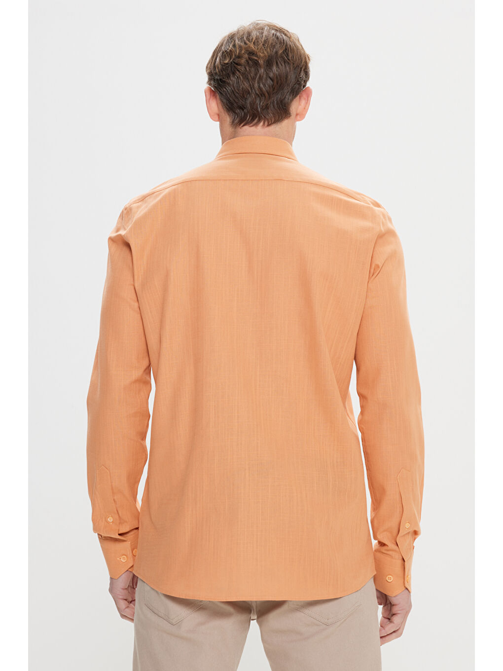 Kahverengi Erkek Kiremit %100 Pamuk Oxford Slim Fit Dar Kesim Düğmeli Yaka Flamlı Gömlek-4