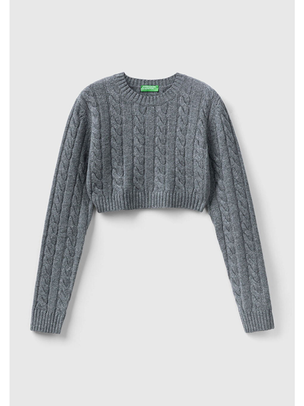 Kadın Antrasit Melanj Yün Karışımlı Saç Örgülü Crop Kazak-1