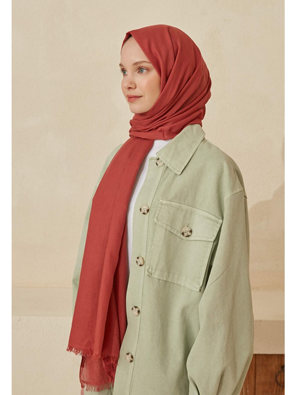 Pembe İnce Pamuk Vual Şal Şeftalı-2