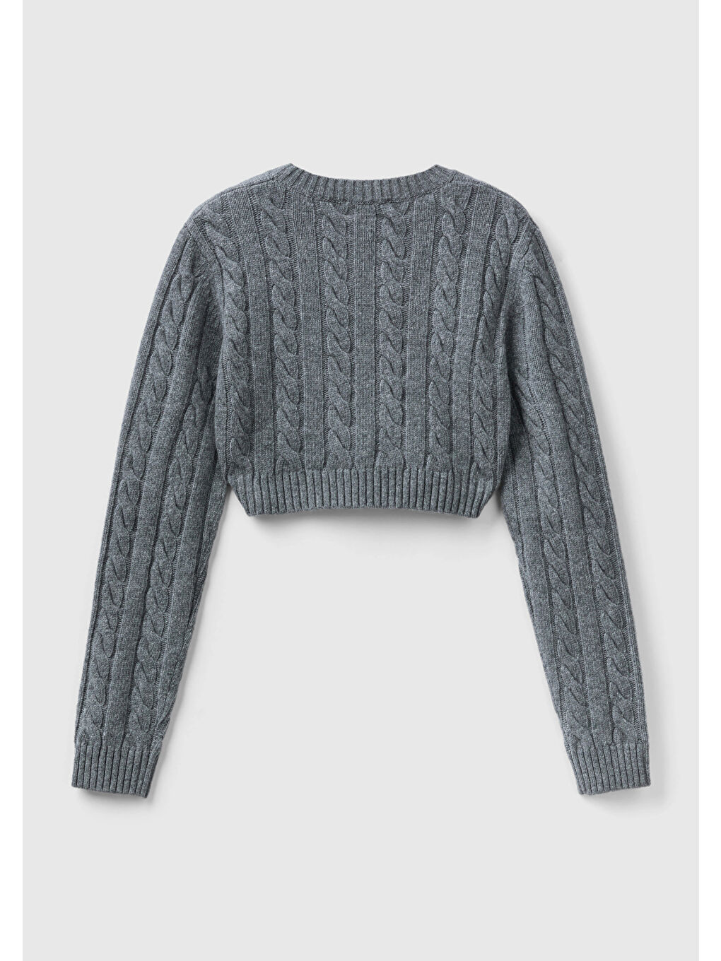 Kadın Antrasit Melanj Yün Karışımlı Saç Örgülü Crop Kazak-3