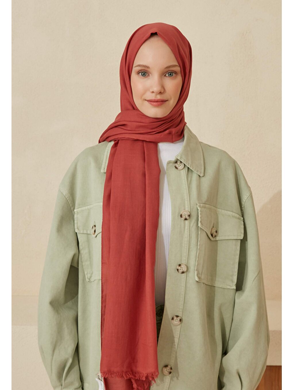 Pembe İnce Pamuk Vual Şal Şeftalı-3