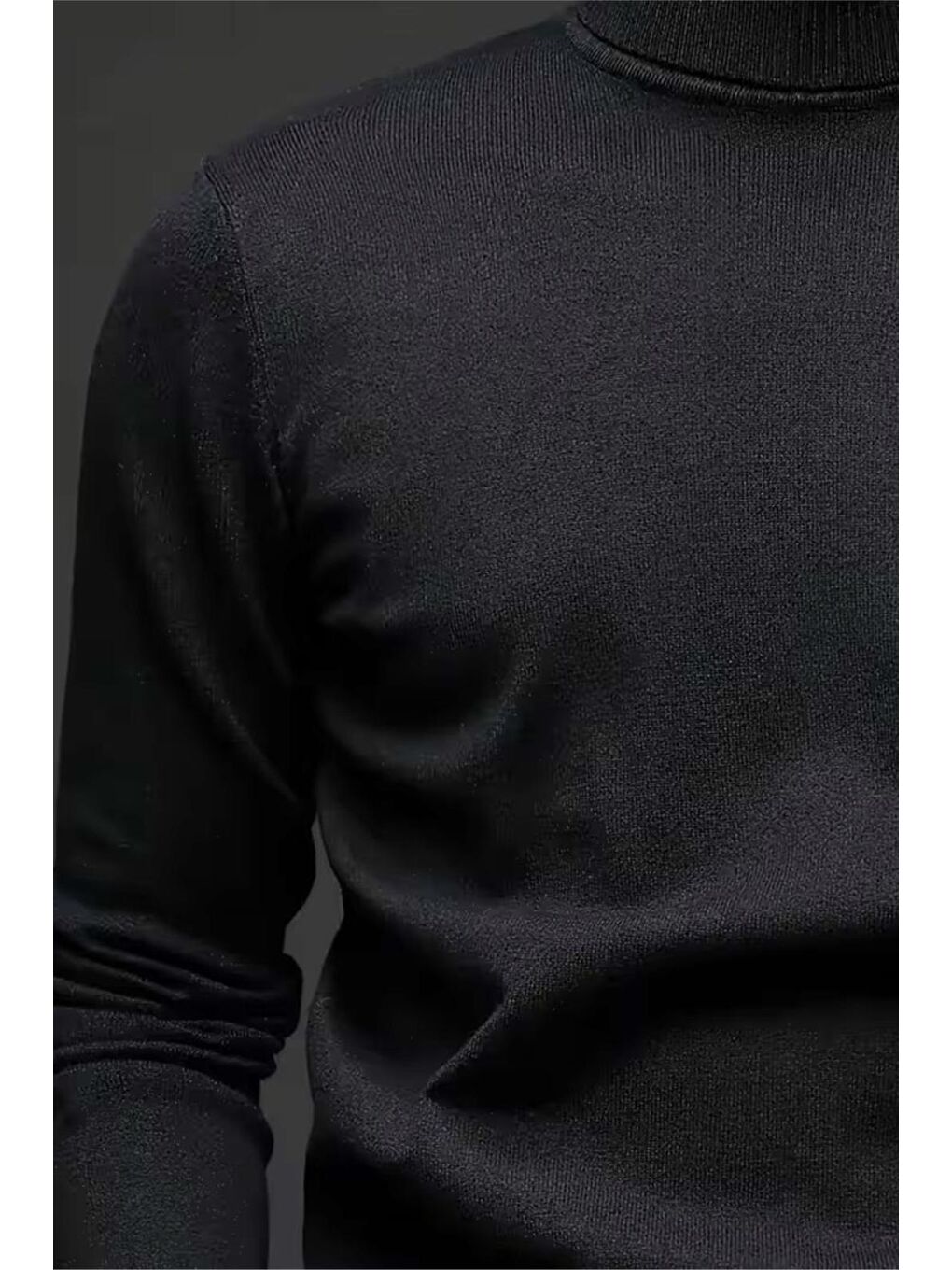 Siyah Premium Slim Fit Pamuk Polyester Erkek Boğazlı Kazak Triko-1