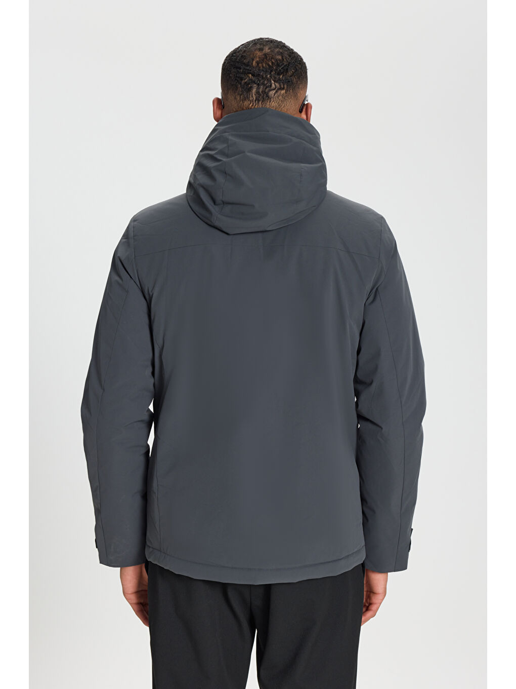 Erkek Gri Standart Fit Normal Kesim Kapüşonlu Softshell Fermuarlı Yan Cepli Mont-5