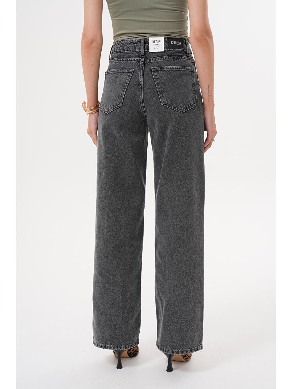 Kadın Palazzo Salaş Paça Süper Yüksek Bel Jean Pantolon Antrasit-4