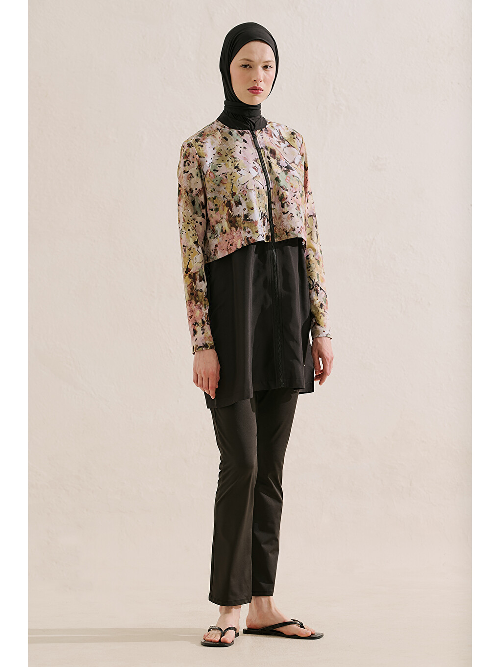 Siyah Fermuarlı 3'lü Tesettür Mayo Takım Samira-1