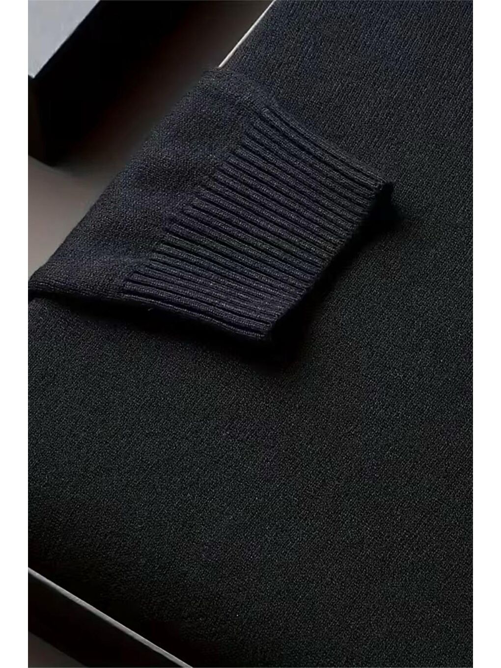 Siyah Premium Slim Fit Pamuk Polyester Erkek Boğazlı Kazak Triko-2