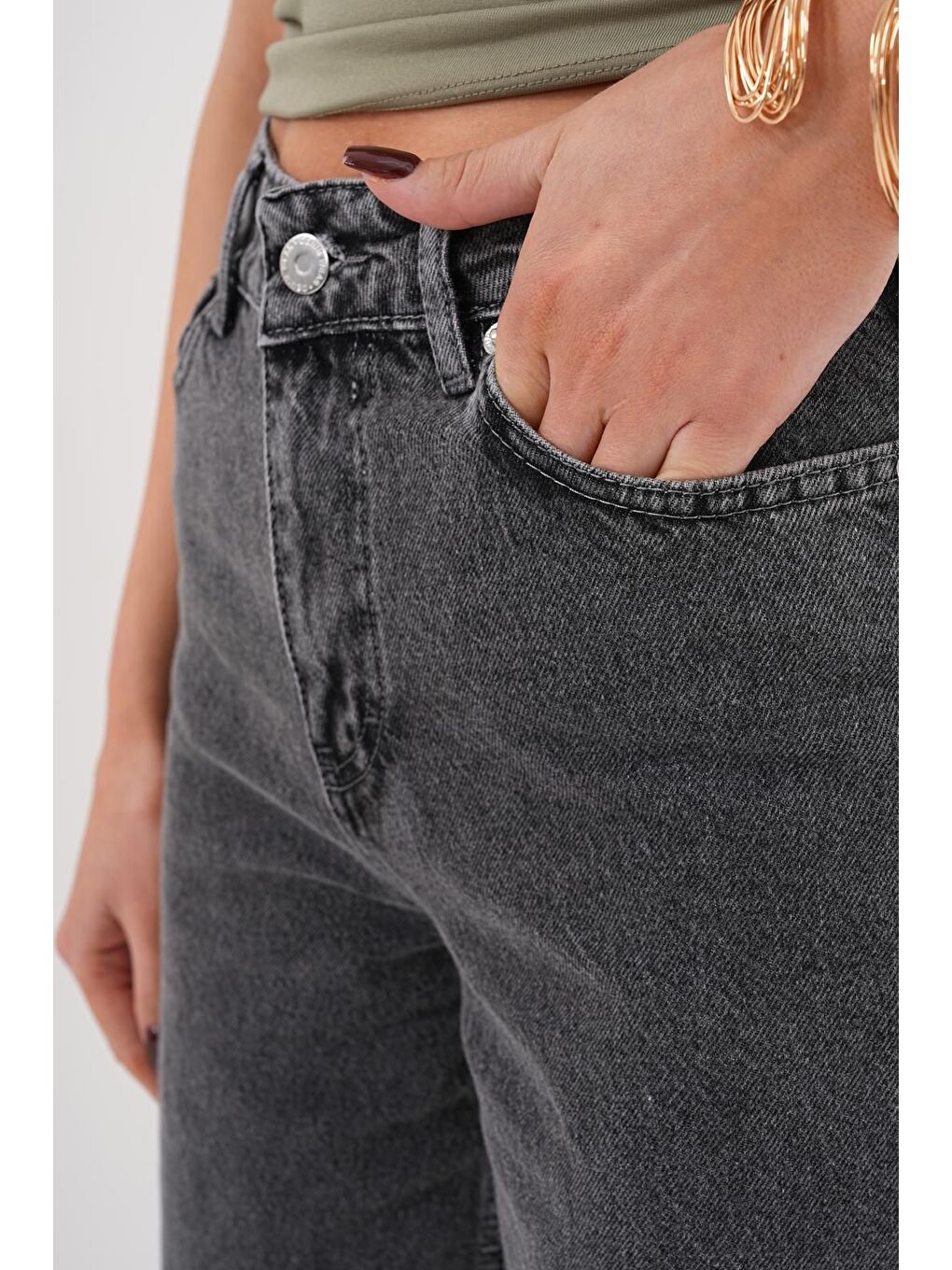 Kadın Palazzo Salaş Paça Süper Yüksek Bel Jean Pantolon Antrasit-6