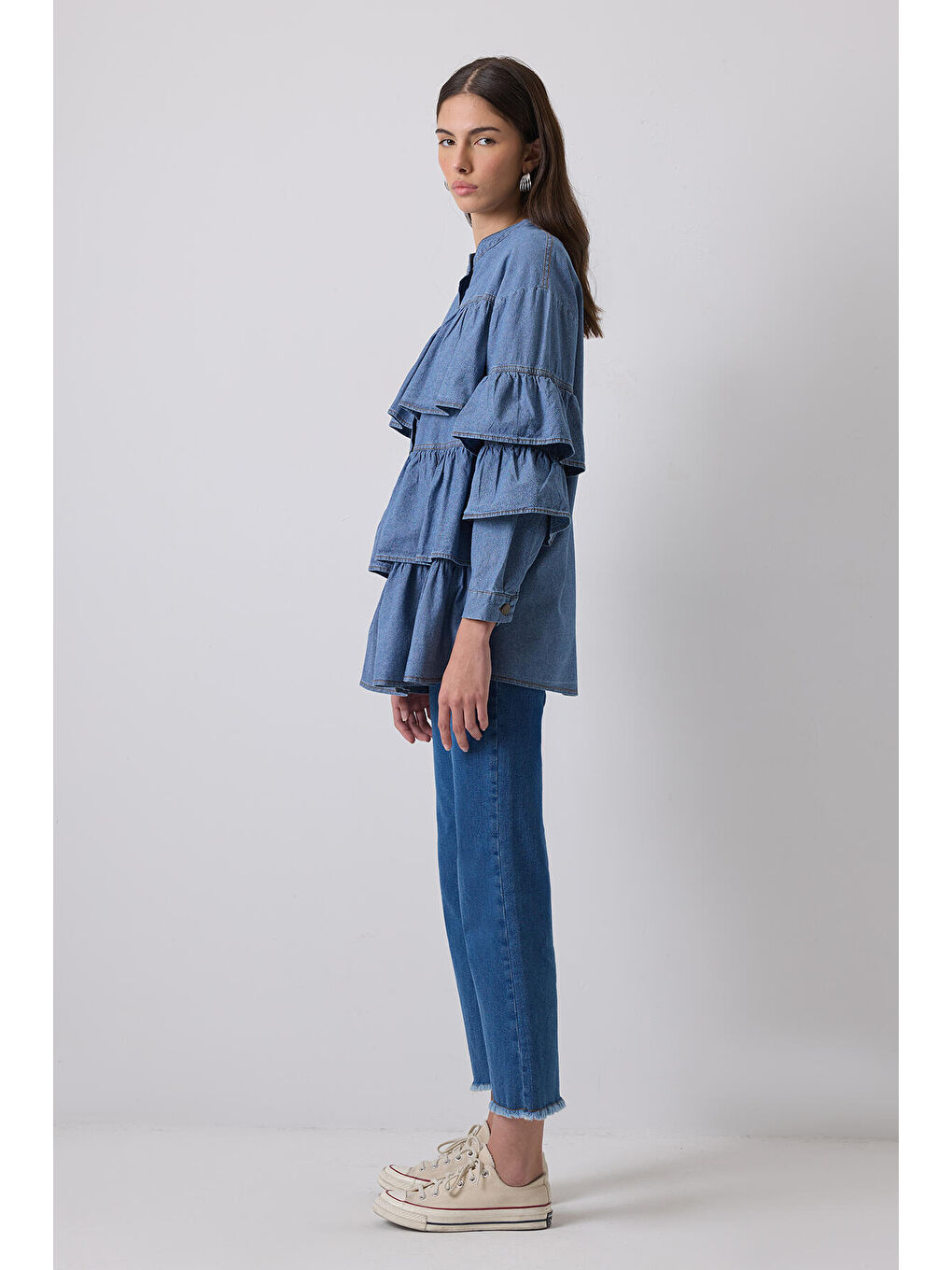 Touché Mavi Fırfırlı Denim Ceket - 3