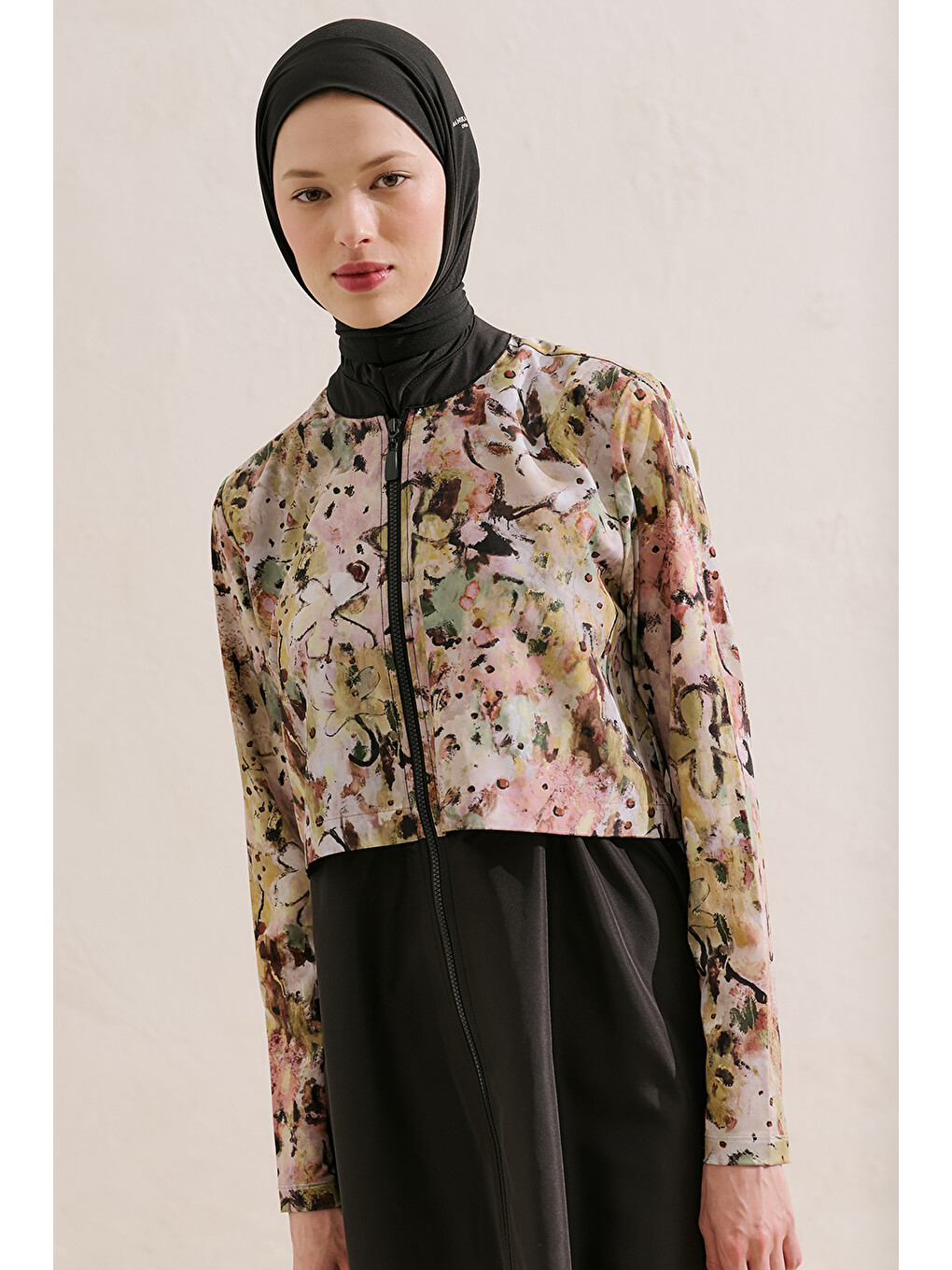 Siyah Fermuarlı 3'lü Tesettür Mayo Takım Samira-3