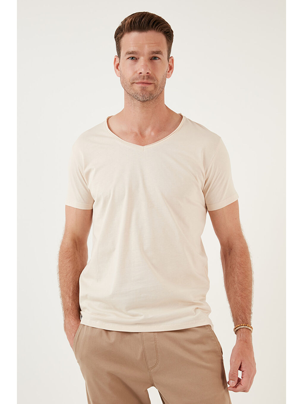 Beyaz Pamuklu Slim Fit Bisiklet Yaka Baskılı 3'lü Paket %100 Pamuk Tişört 541S31-3