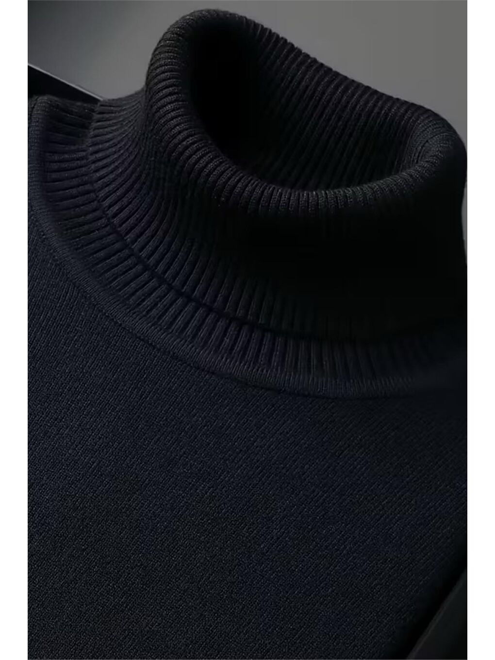 Siyah Premium Slim Fit Pamuk Polyester Erkek Boğazlı Kazak Triko-3