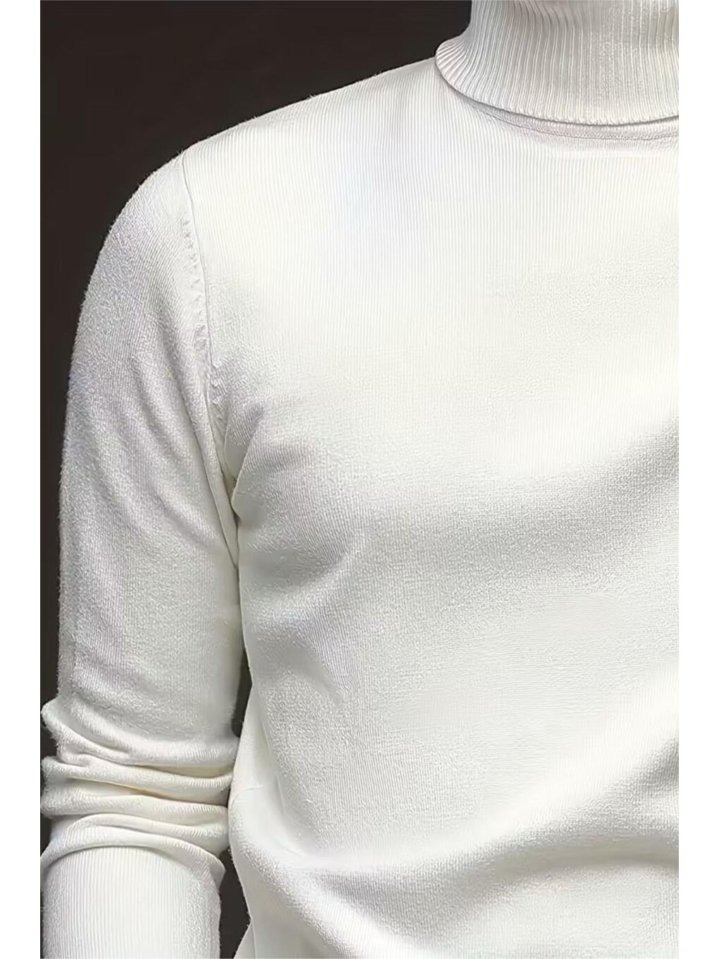 Beyaz Premium Slim Fit Pamuk Polyester Erkek Boğazlı Kazak Triko-1