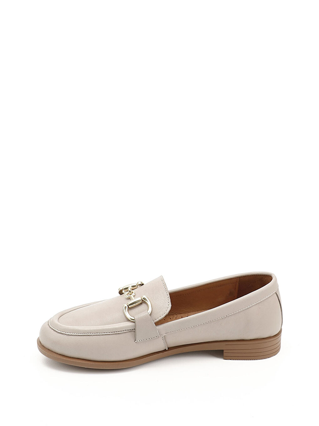 Bej Kadın BEJ-VİZON Tokalı Hakiki Deri Loafer Ayakkabı-1