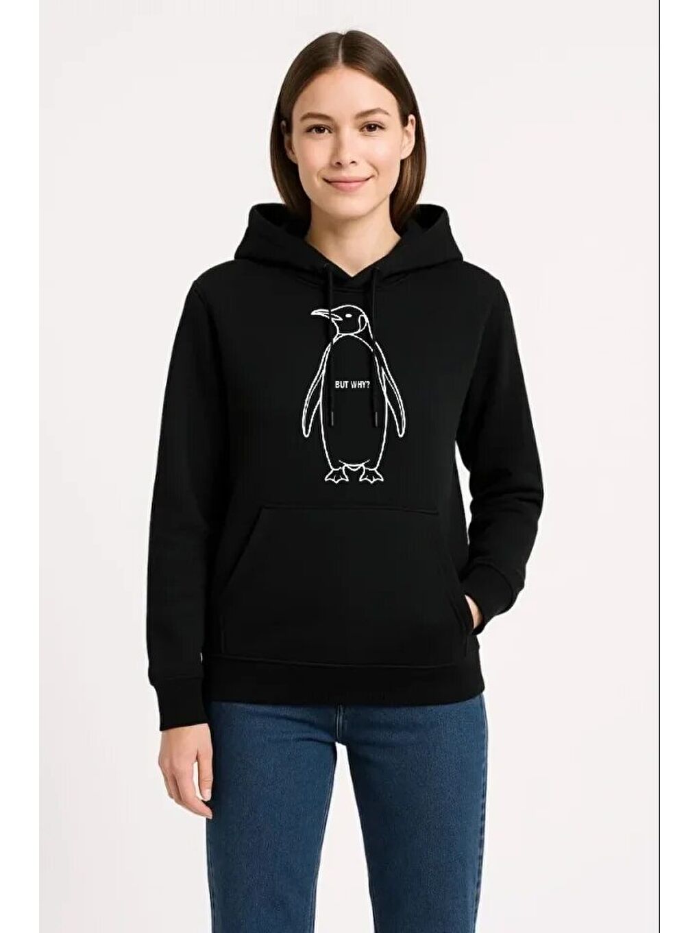 Nihilist Penguen Özel Tasarım Oversize Kapüşonlu Sweatshirt - Siyah