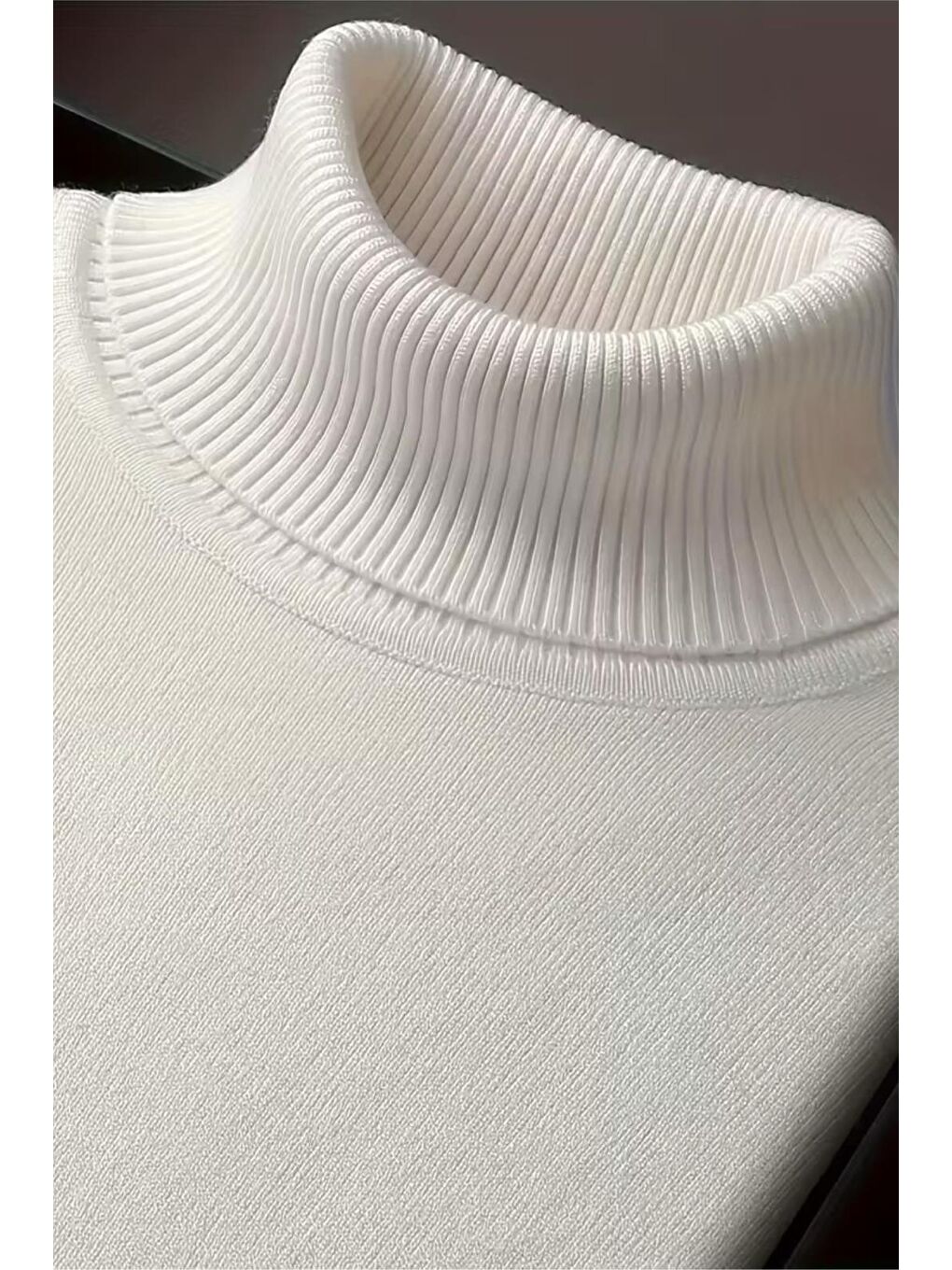 Beyaz Premium Slim Fit Pamuk Polyester Erkek Boğazlı Kazak Triko-4