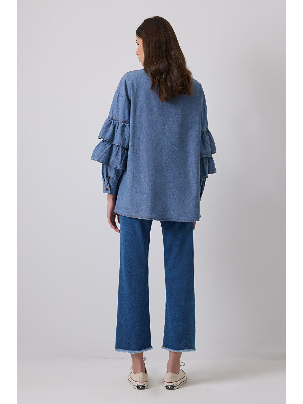 Touché Mavi Fırfırlı Denim Ceket - 4