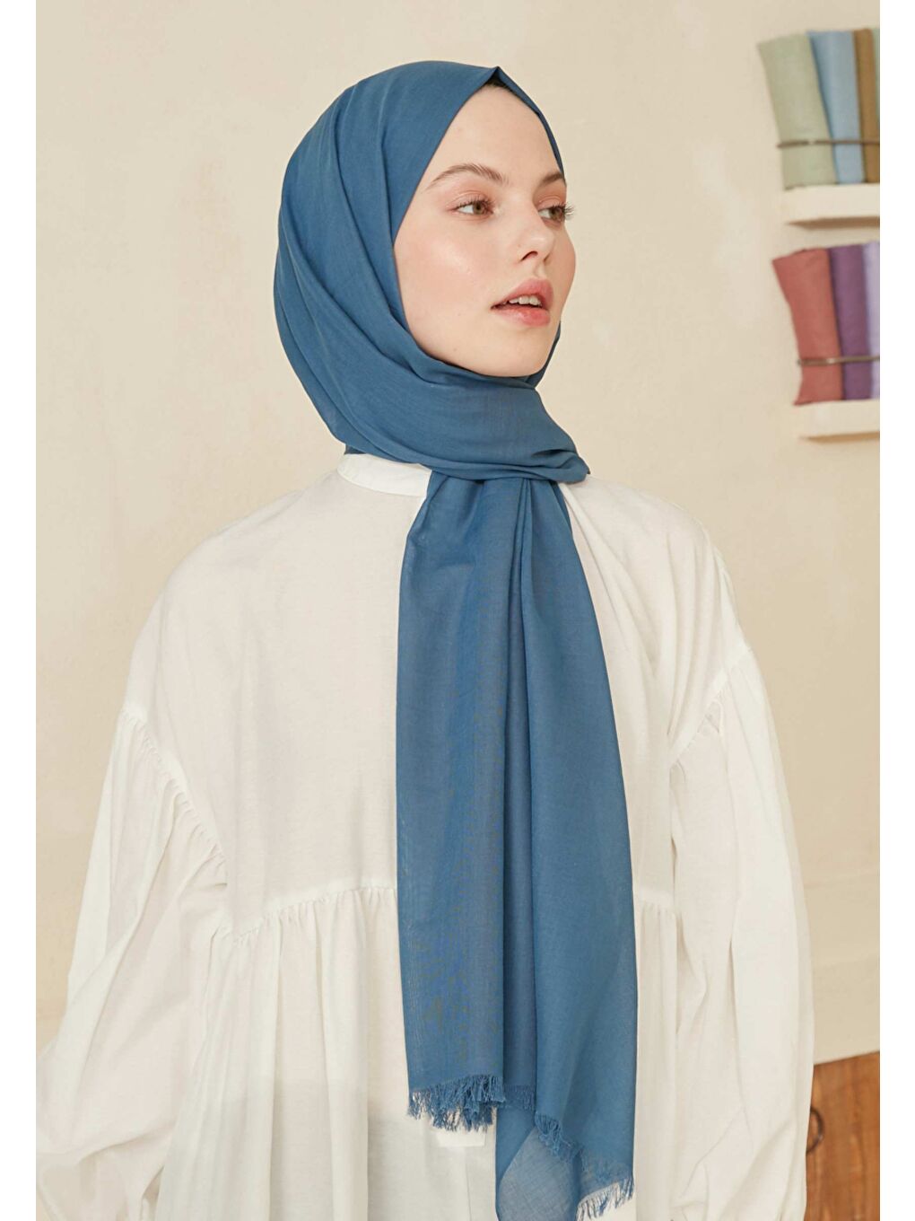 İnce Pamuk Vual Şal İndigo-1