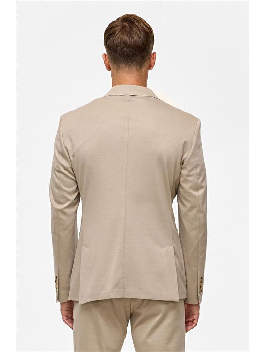 Bej Slim Düz Mono Yaka 6 Drop Jogger Pantolon-11