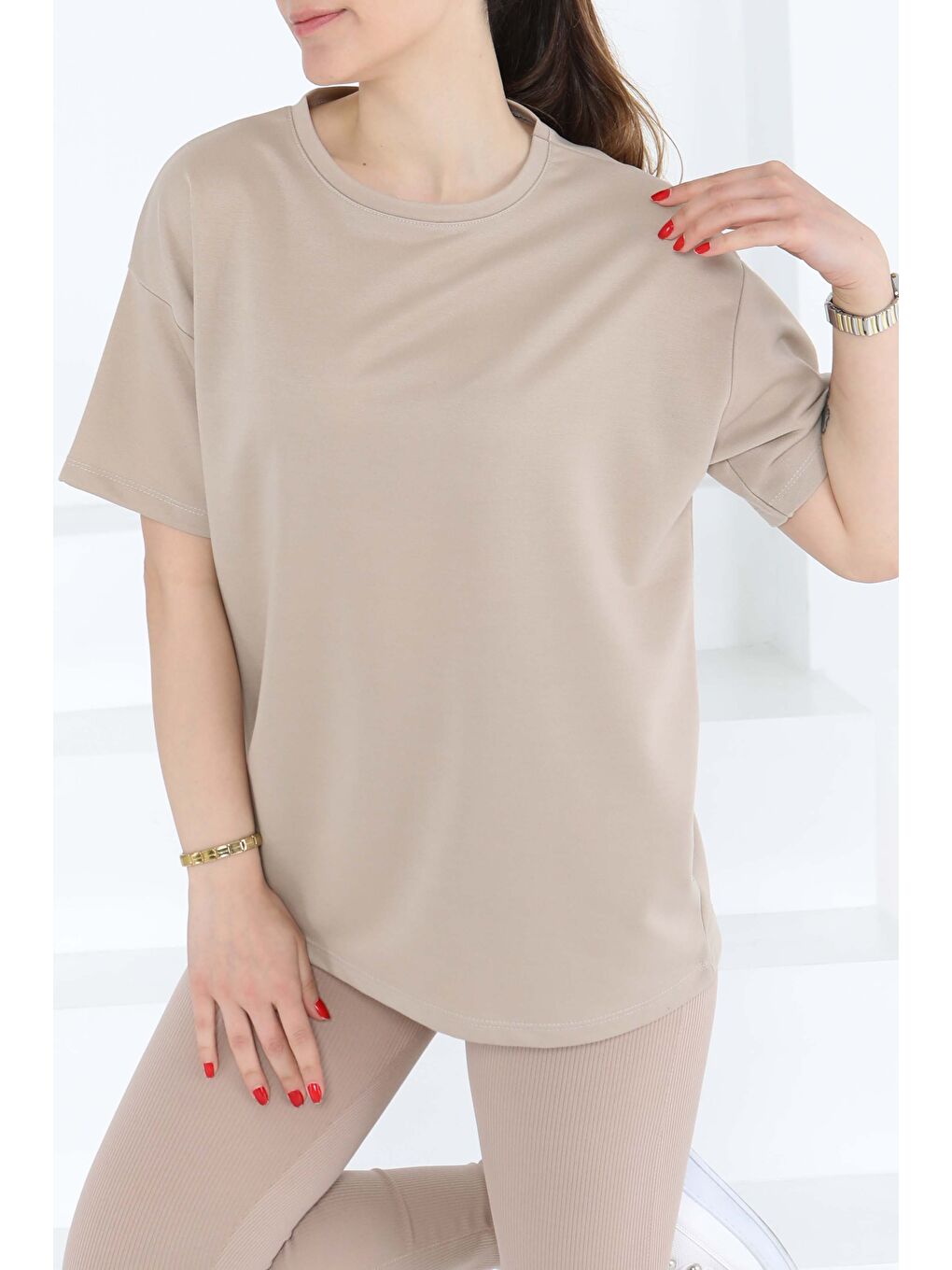 Kısa Kollu T-Şhirt Bej - 27140-1