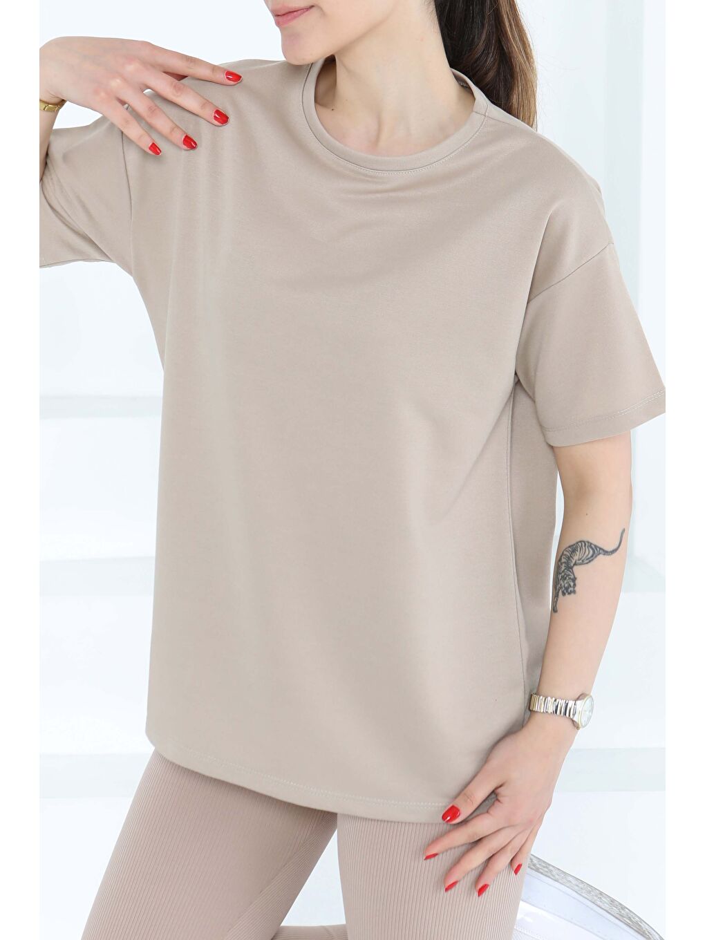 Kısa Kollu T-Şhirt Bej - 27140-3