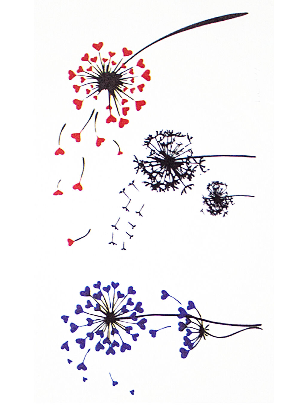 Siyah Dandelion With Hearts Geçici Dövme