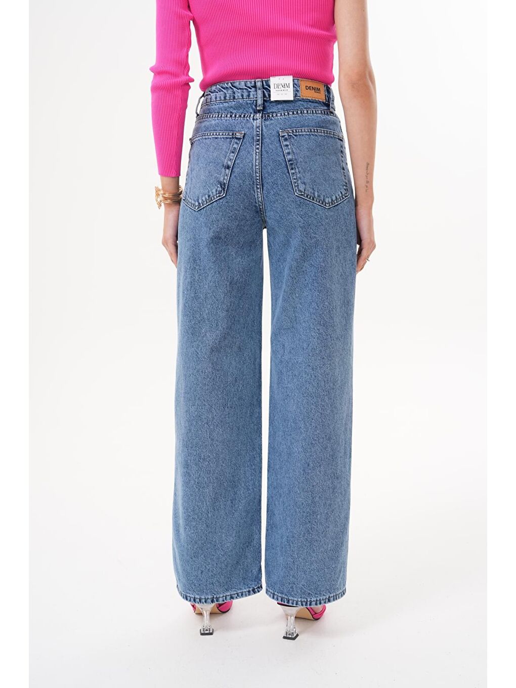 Kadın Palazzo Salaş Paça Süper Yüksek Bel Jean Pantolon Lacivert-4