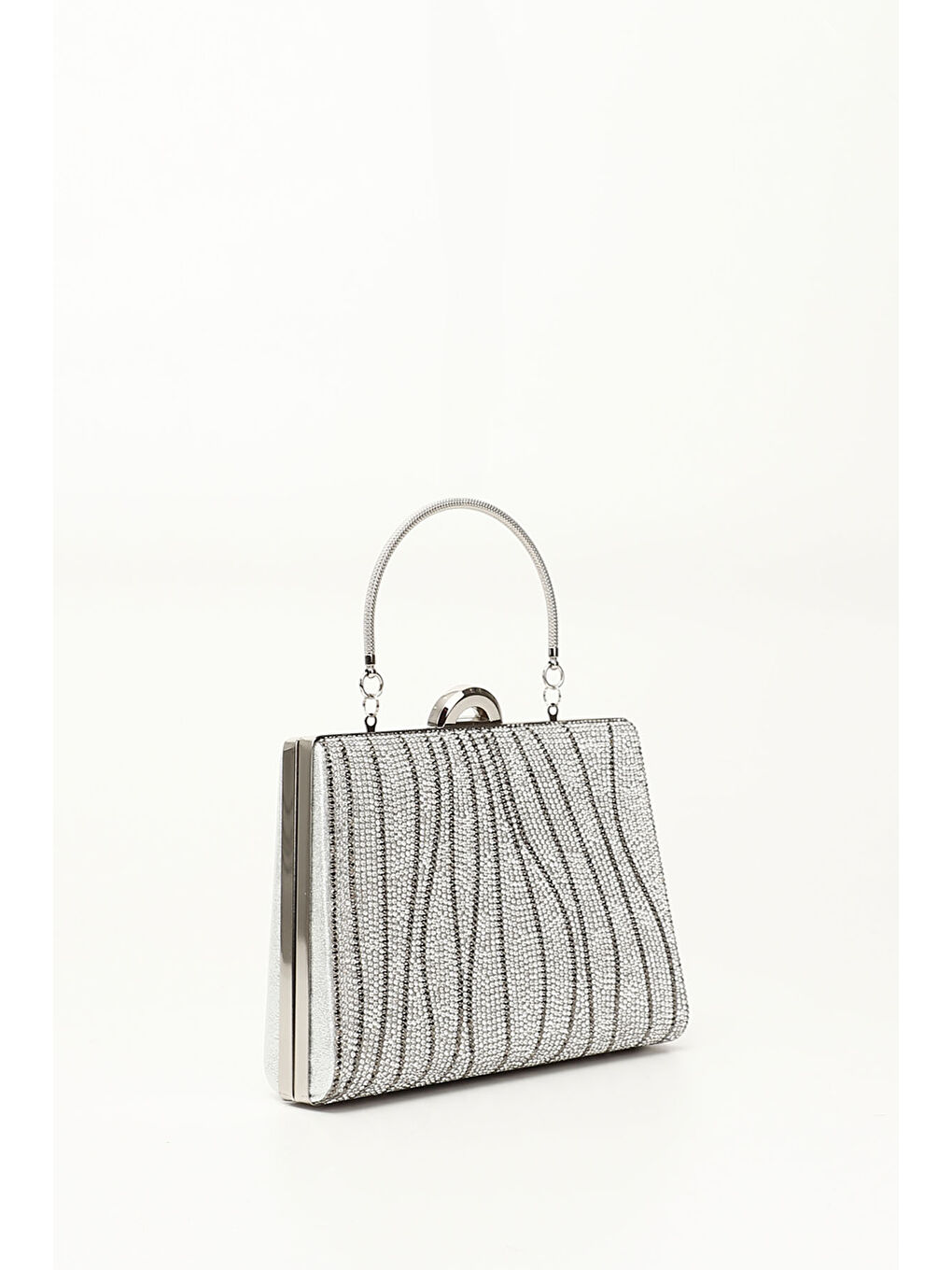 Gri Kadın GÜMÜŞ-GRİ Taşlı Uzun Zincirli El Ve Omuz Askılı Abiye Çanta-1