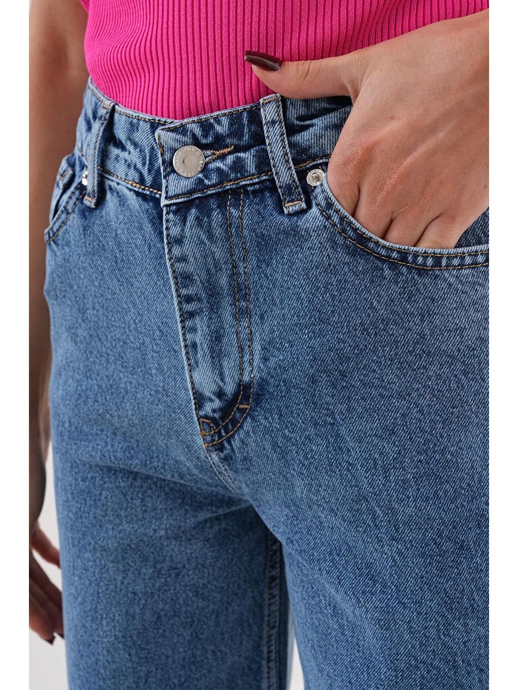 Kadın Palazzo Salaş Paça Süper Yüksek Bel Jean Pantolon Lacivert-5